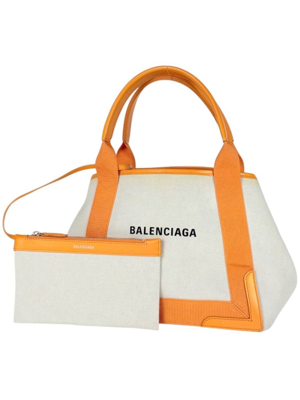 Balenciaga Navy Small Cabas Handbag Canvas Ivory Orange